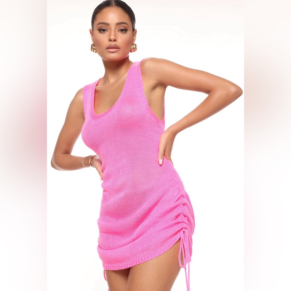 Fashion Nova size S Dress Crochet Mini Cover Up in Hot Pink Festival Beach Pool